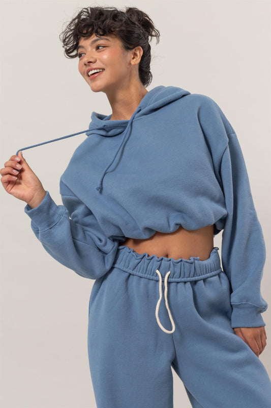 HYFVE Bubble Hem Cropped Hoodie Trendsi