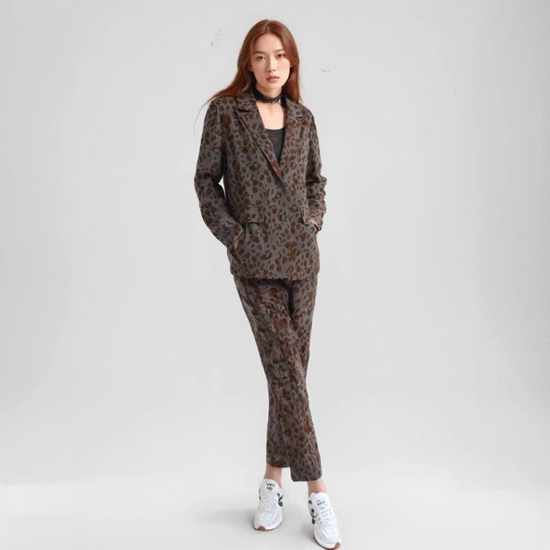 Leopard Print Casual High-end Temperament Suit Wide Leg Pants Two-piece Suit ARZ