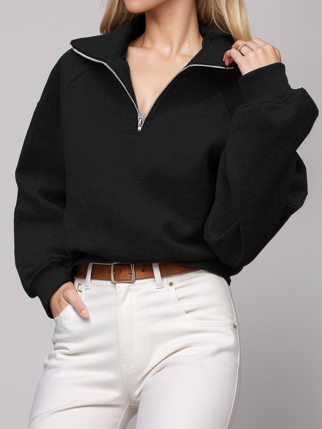 Half Zip Long Sleeve Sweatshirt Trendsi