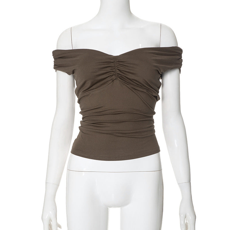 New Solid Color V-neck Sleeveless Pleated Camisole T-shirt Top ARZ