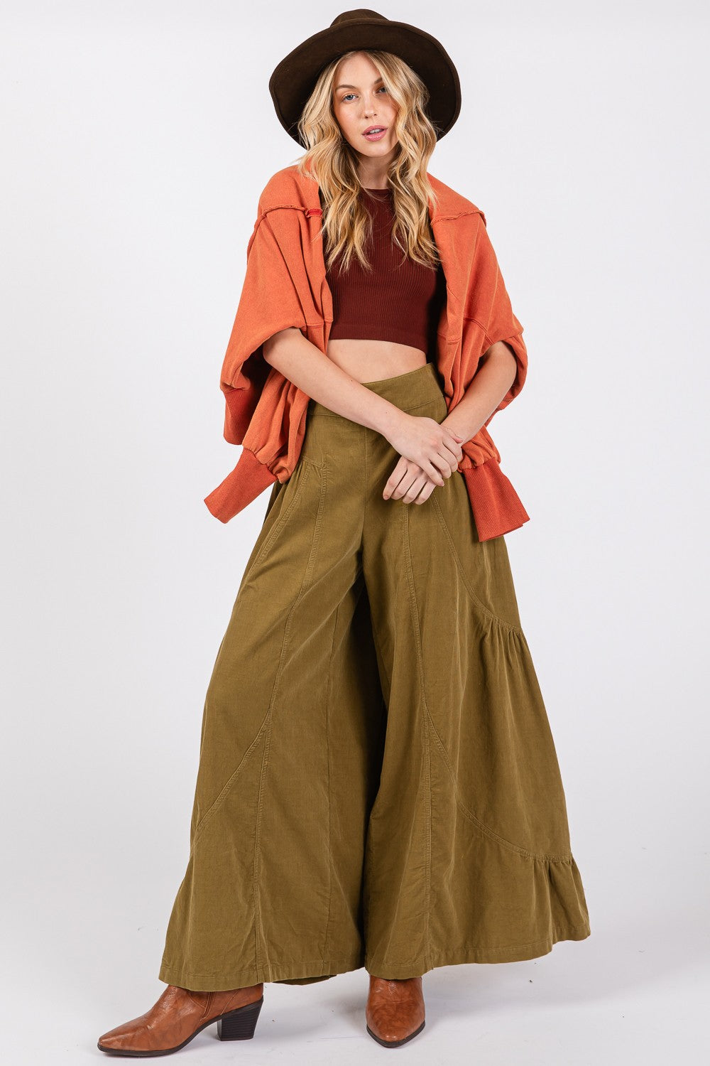 SAGE + FIG High Rise Corduroy Wide Leg Pants Trendsi