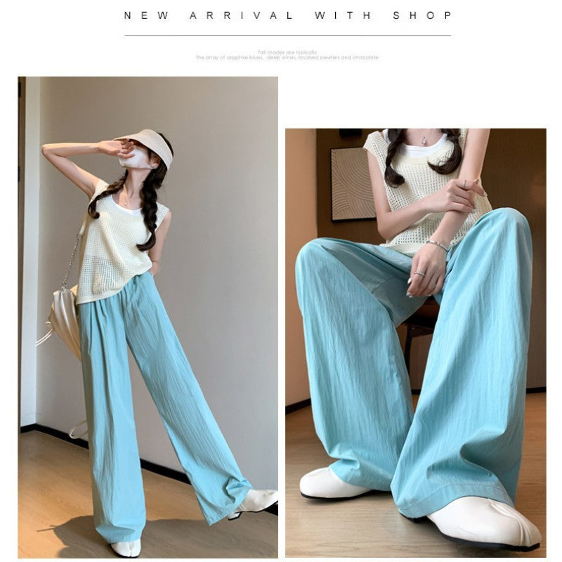 High Waist Drooping Straight Pleated Cotton And Linen Casual Pants ARZ