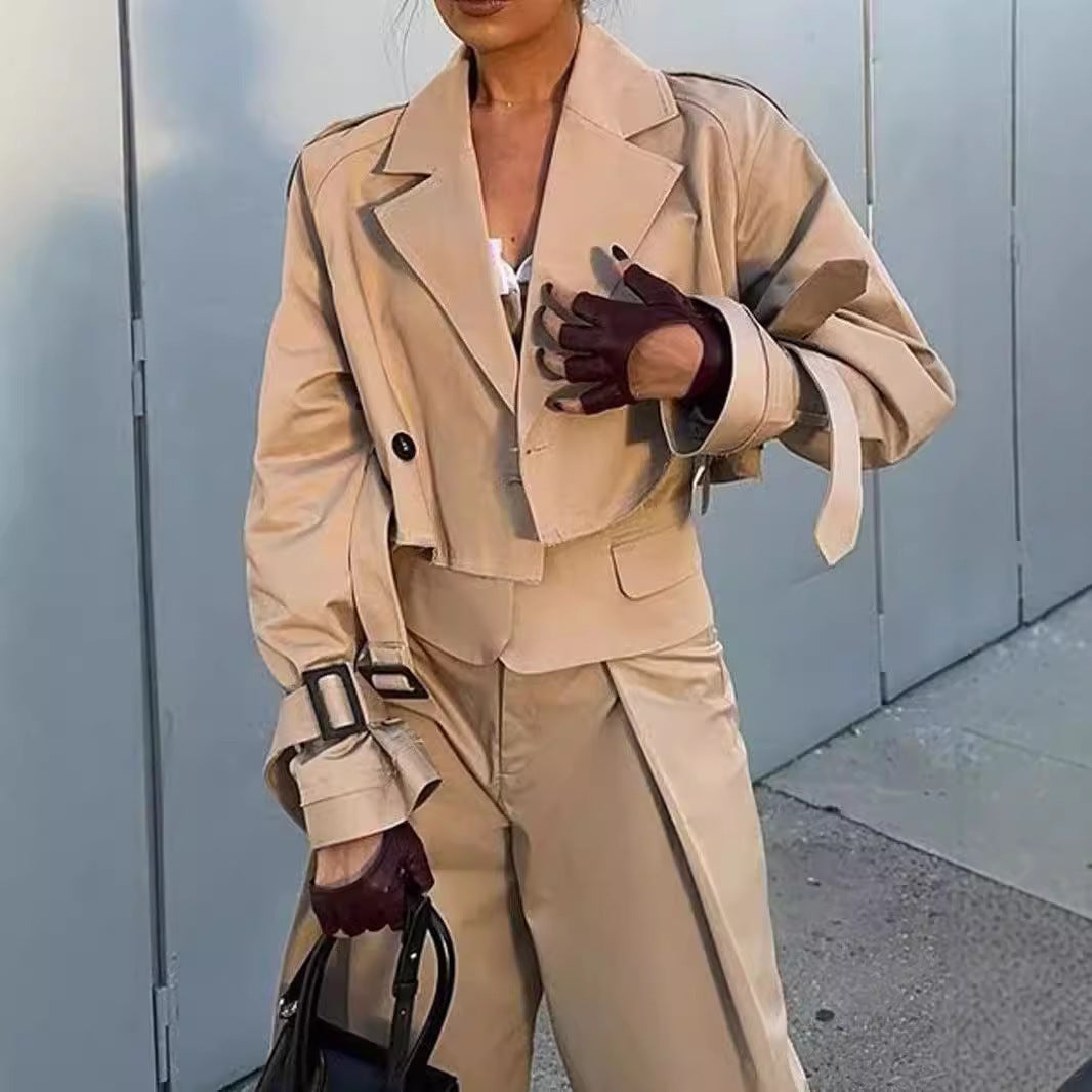 Long Sleeve Short Casual Solid Color Trench Coat ARZ