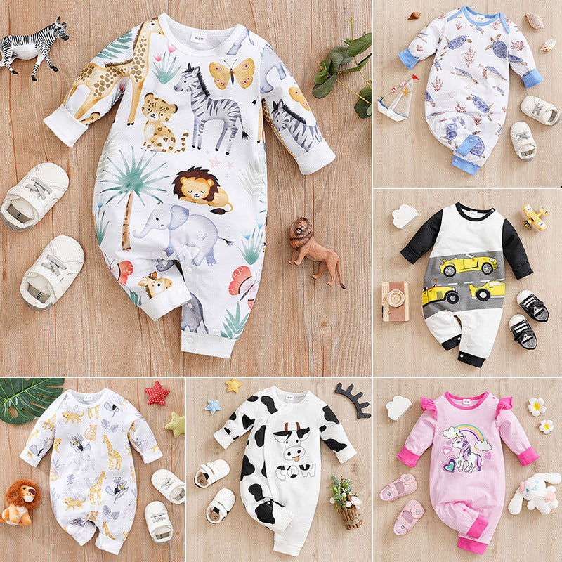 Baby Spring And Autumn One-piece Pajamas Newborn Baby Four Seasons Home Romper New Long Sleeve Inner Pullover ARZ