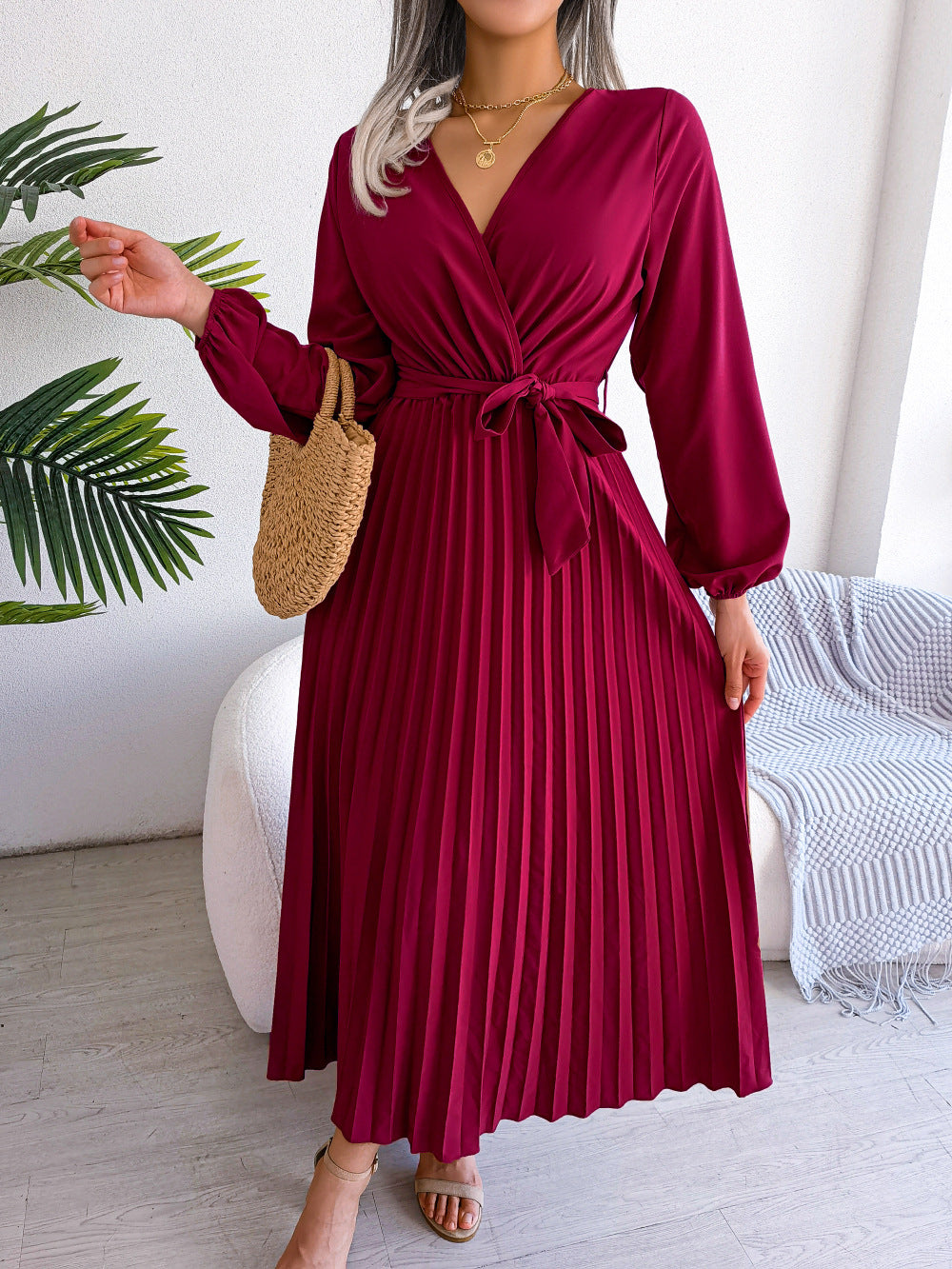 Fashion Elegant Cross Pleated Maxi Dress ARZ