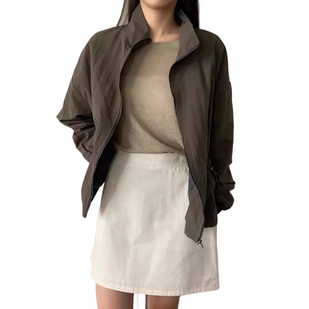 Leisure Cargo Style Drawstring Pocket Zipper Coat For Women ARZ