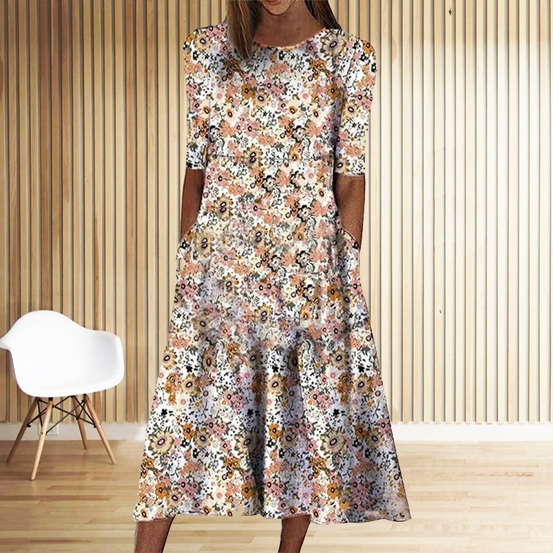 Summer Fashion Round Neck Pullover Print Loose Dress ARZ