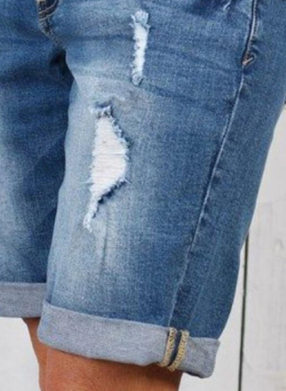 Ripped Cropped Pants Stretch Denim Middle Pants For Women ARZ