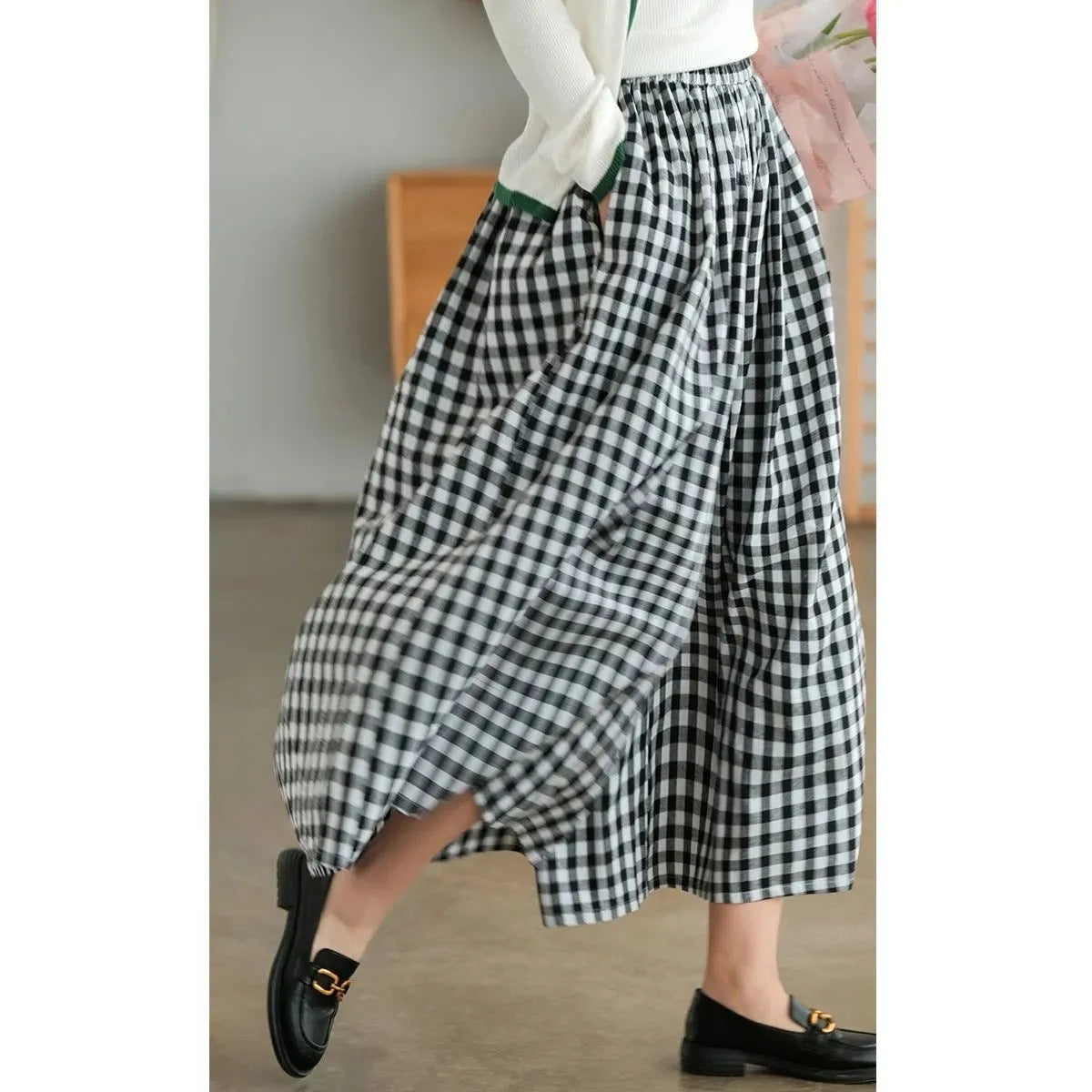 Plus Size Imitation Cotton And Linen Plaid Casual Cropped Pants For Women ARZ