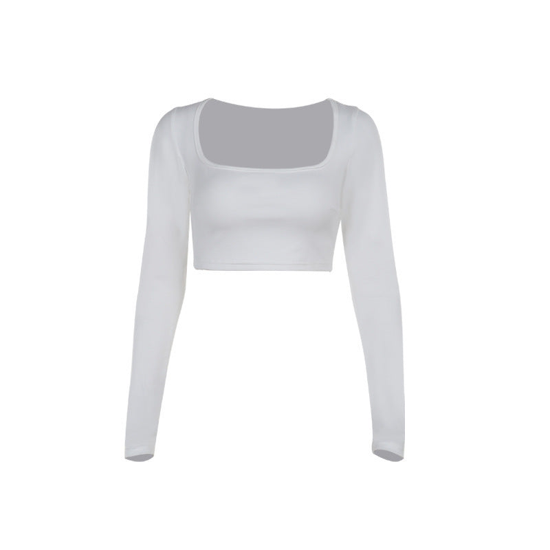 Fashion Style Temperament Leisure Pure Color All-matching Short Square Collar Long Sleeve ARZ