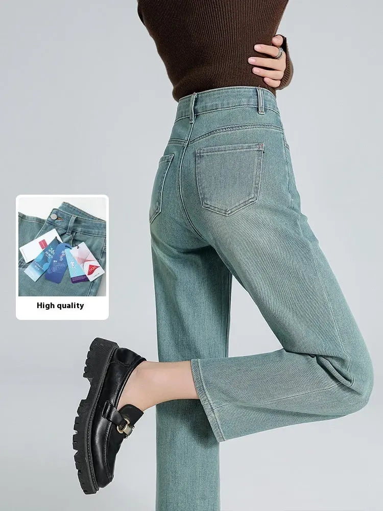 Straight-leg Pants Lyocell Cropped Primary Color High Waist Drainpipe Pants ARZ