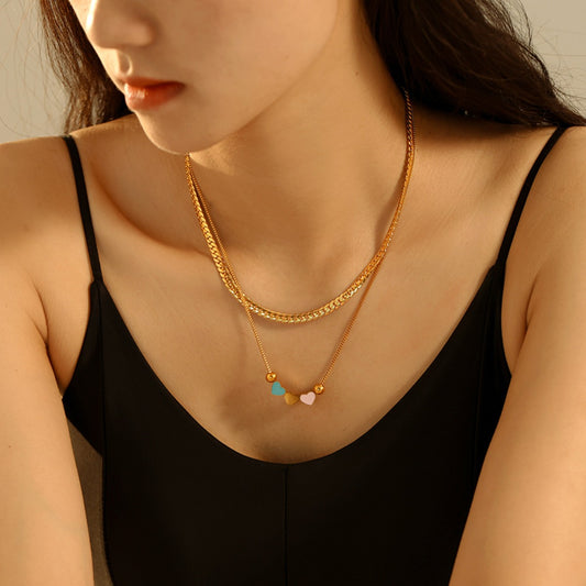 18K Gold-Plated Double Layered Heart Necklace Trendsi