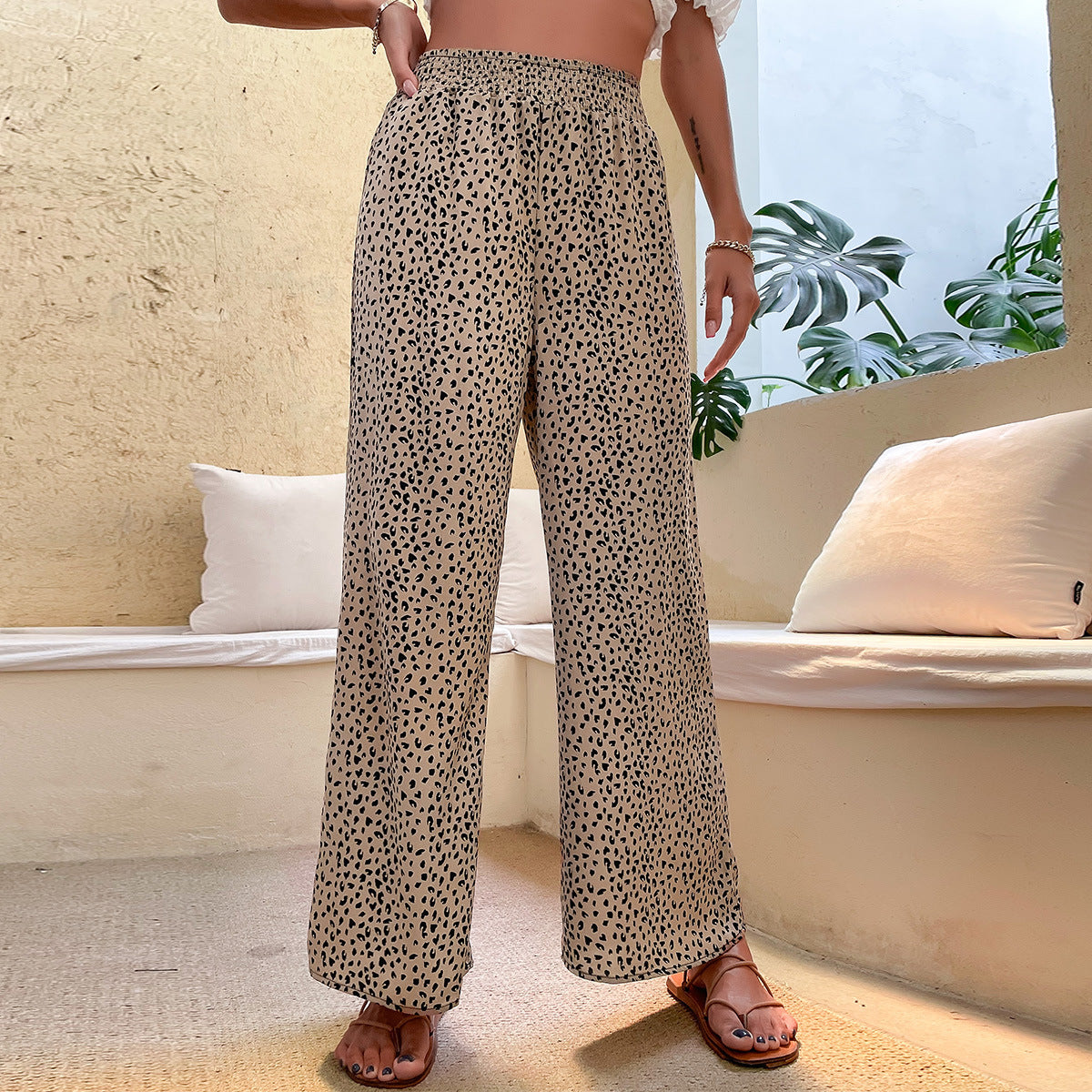 Fashion Women's Wear Elastic Waist Wide Leg Cropped Pants ARZ