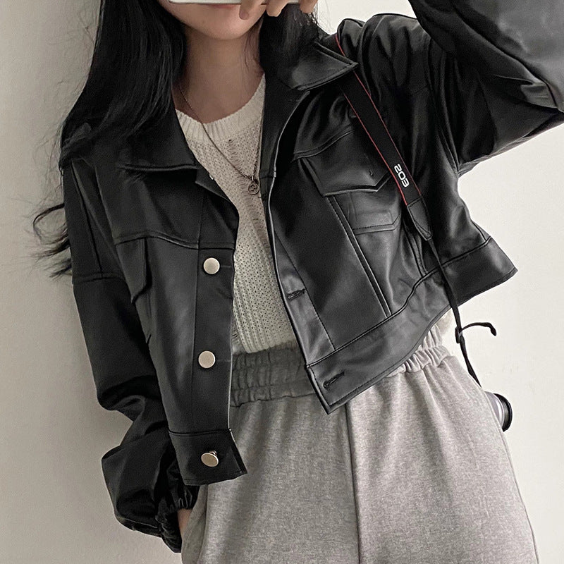 Versatile Short Jacket PU Leather Women ARZ