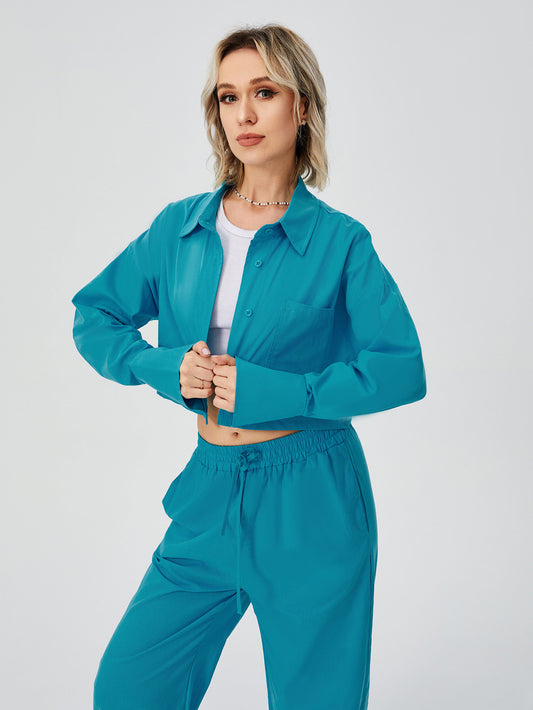 Women Two Piece Outfits For Women Long Sleeve Button Down Wide Leg Loungewear Pajama Set ARZ