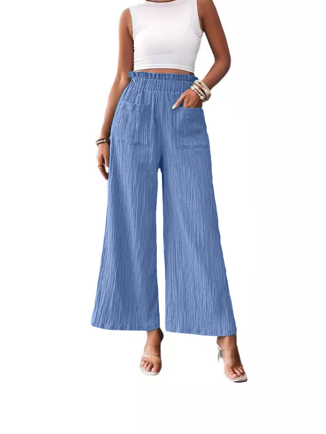 Pocketed Elastic Waist Wide Leg Pants Trendsi