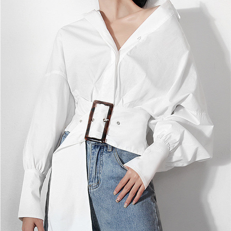 White Shirt Belt Design Niche Long Sleeve ARZ