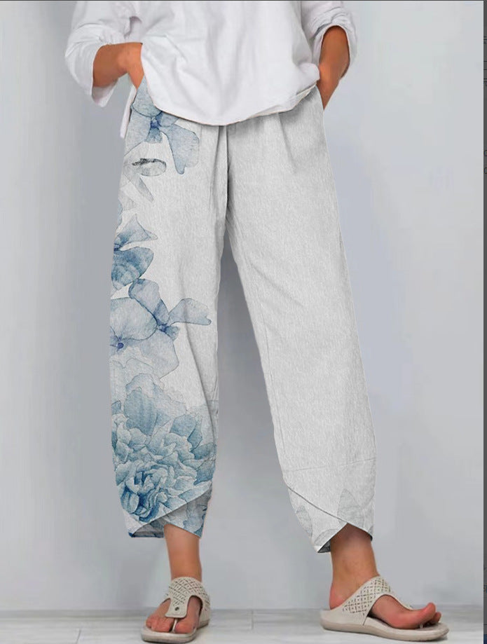 Printed Loose Casual Elastic Waist Straight-leg Pants ARZ