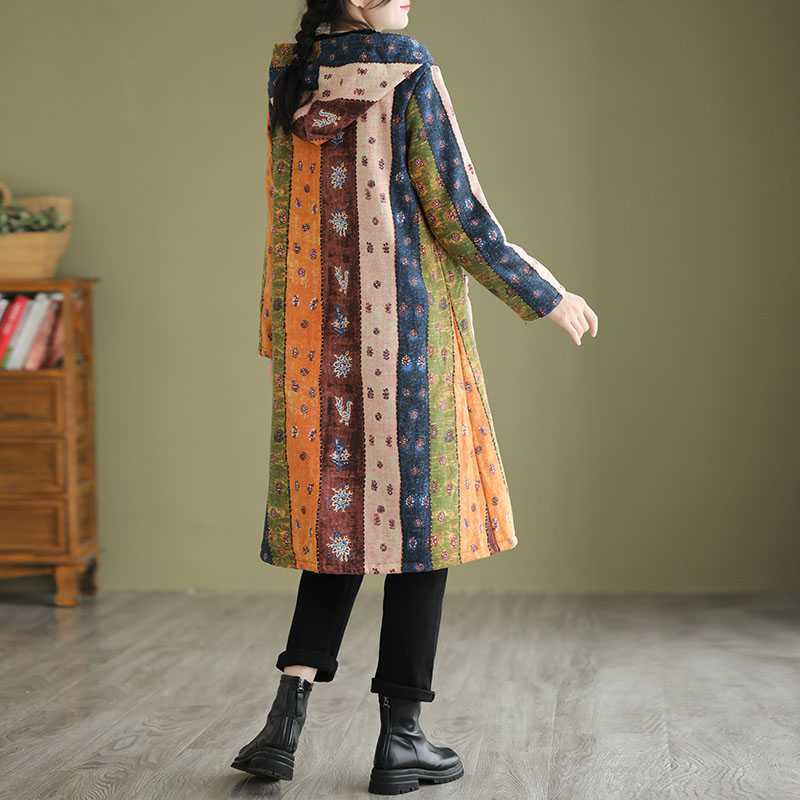 Ethnic Style Fleece-lined Thick Mid-length Trench Coat ARZ