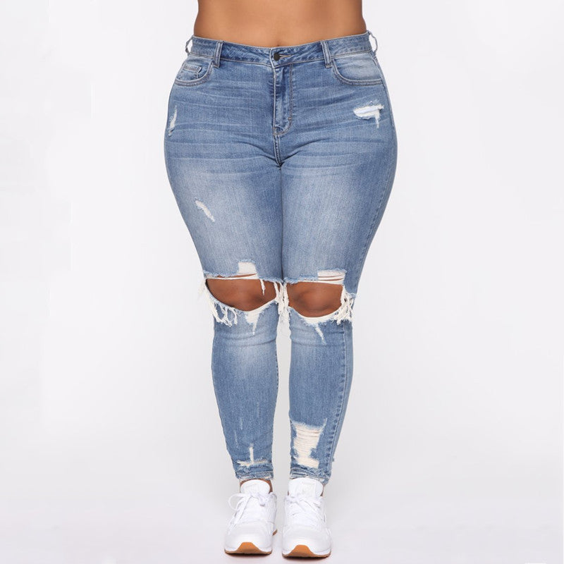 Women Clothes Ripped Plus Size Ladies Denim Pants Jeans ARZ