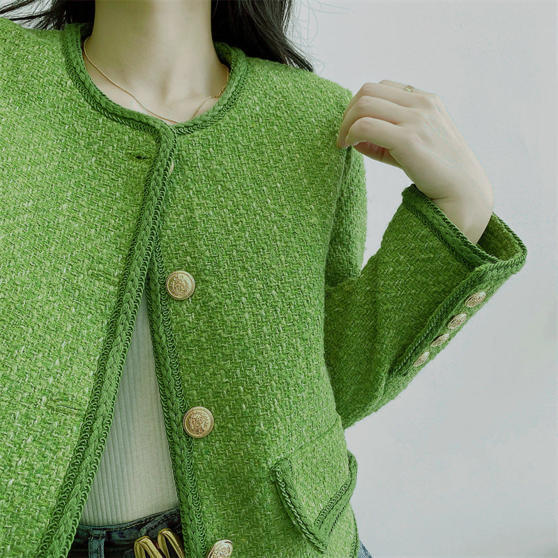 Women's Green Wool Classic Style Coat Top ARZ