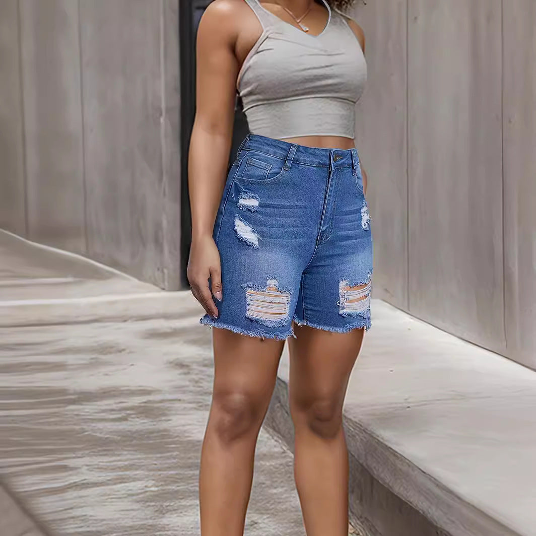 Denim With Hole Shorts For Women ARZ