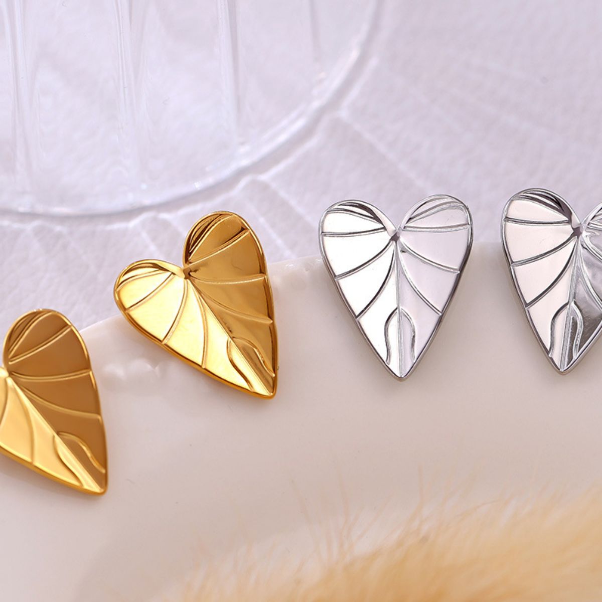 Stainless Steel Heart Leaf Stud Earring Trendsi