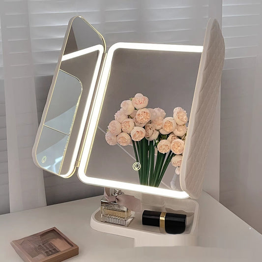 Desk Lamp With Three Fold LED Makeup Mirror ARZ