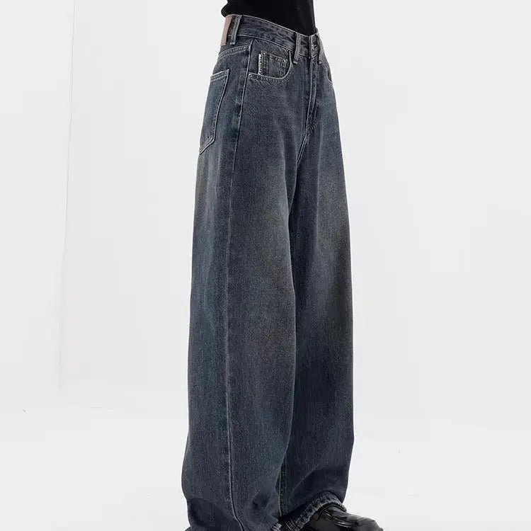 Retro Dark Blue Wide Leg Jeans Baggy Straight Trousers ARZ