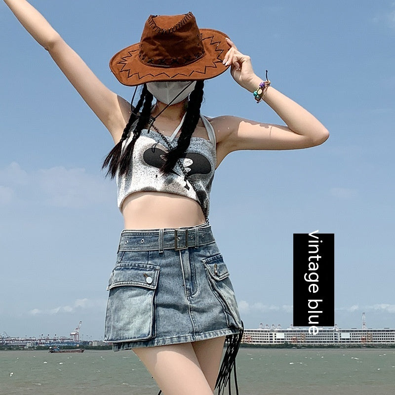 Denim Short Culotte Women's Summer Thin Fashion Hot Girl Slimming Loose High Waist Straight Cargo Pants ARZ