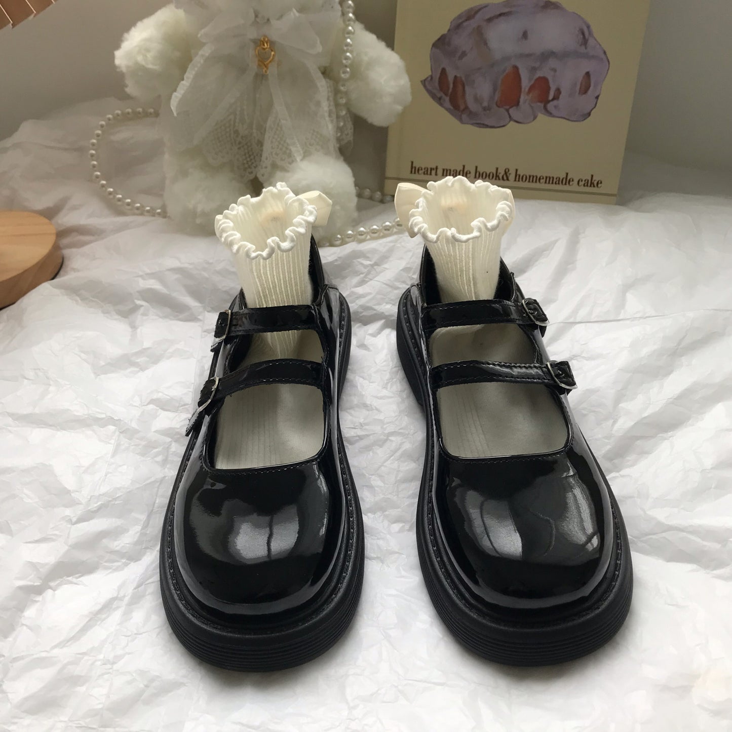 Black Retro English Style Small Leather Shoes Female Fairy Line With Mary Jane ARZ