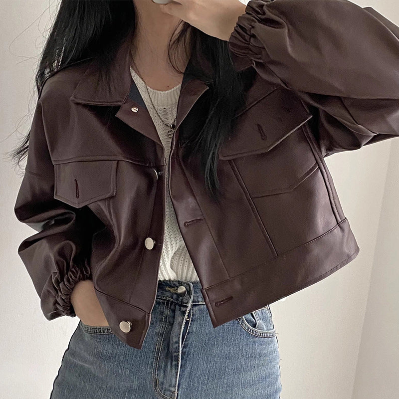 Versatile Short Jacket PU Leather Women ARZ