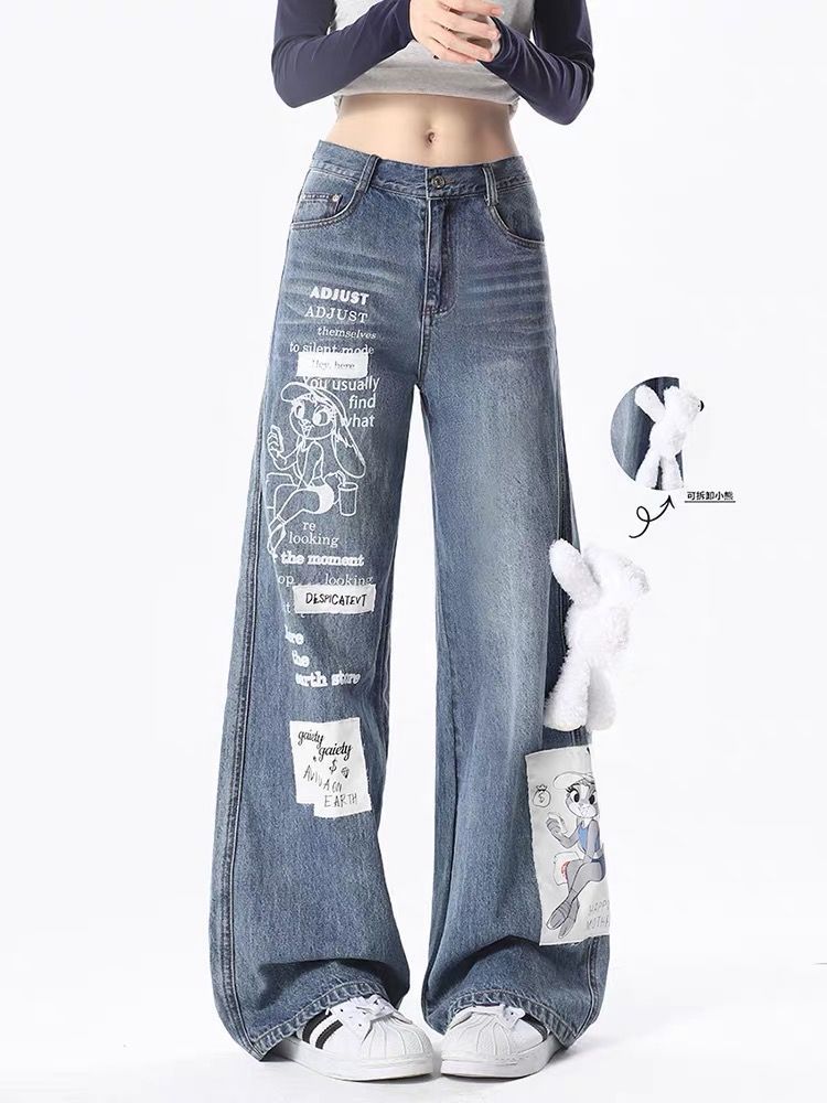 Cartoon Rabbit Print Loose Straight Casual Wide-leg Pants ARZ