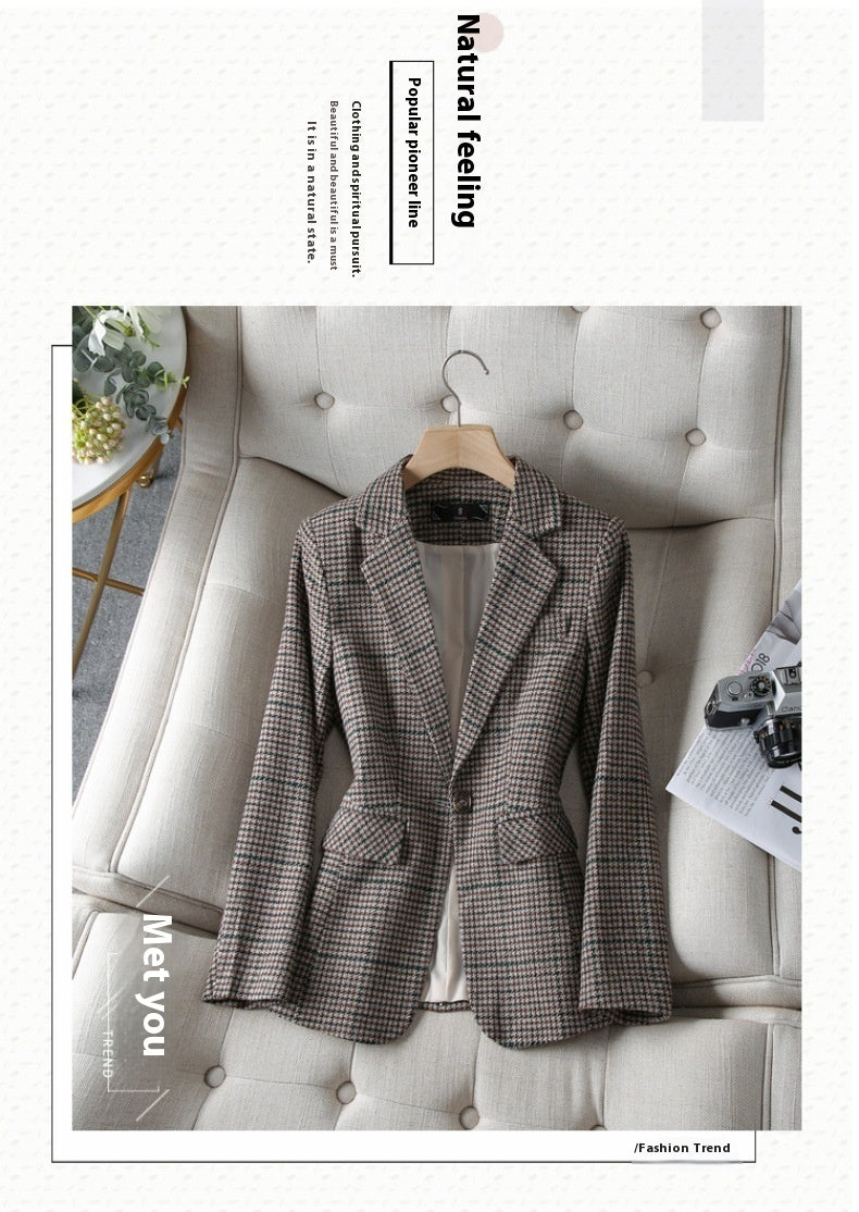 Women's New Fashion Casual Houndstooth Suit Jacket ARZ