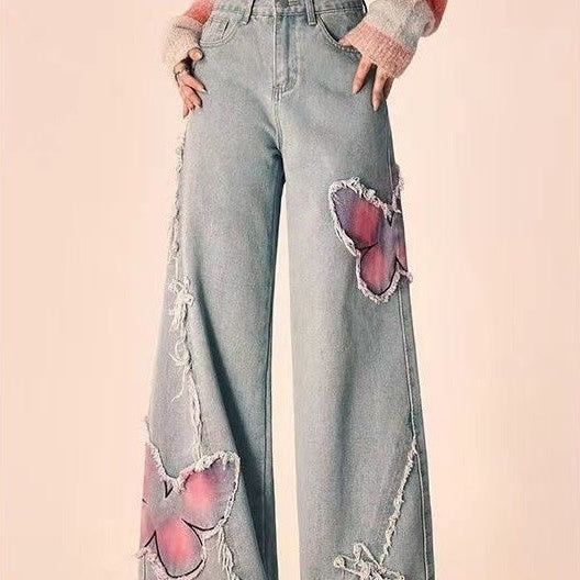 Tie-dyed Butterfly Slightly Spicy Jeans High Waist Slimming ARZ