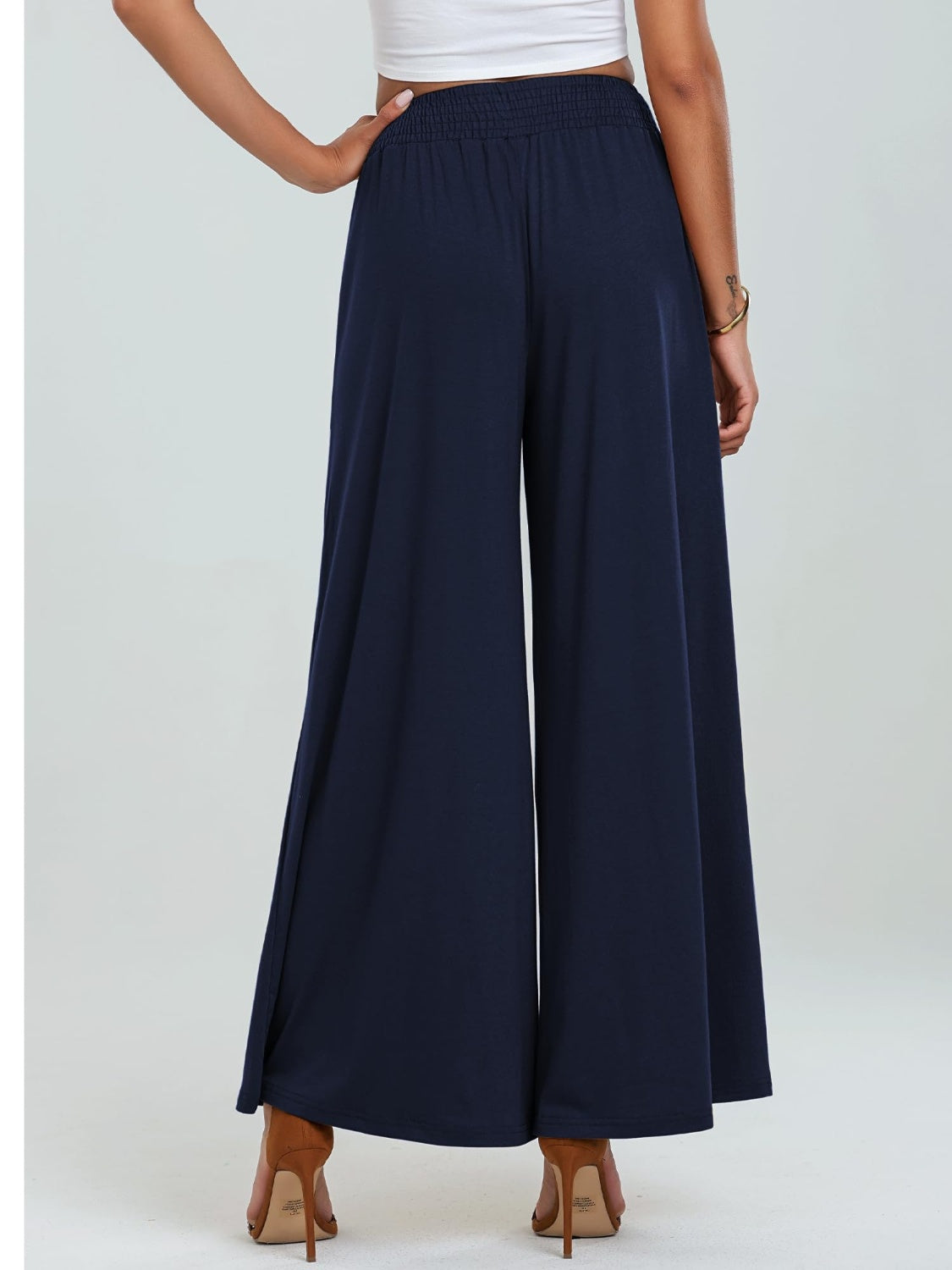 Pocketed Elastic Waist Wide Leg Pants Trendsi