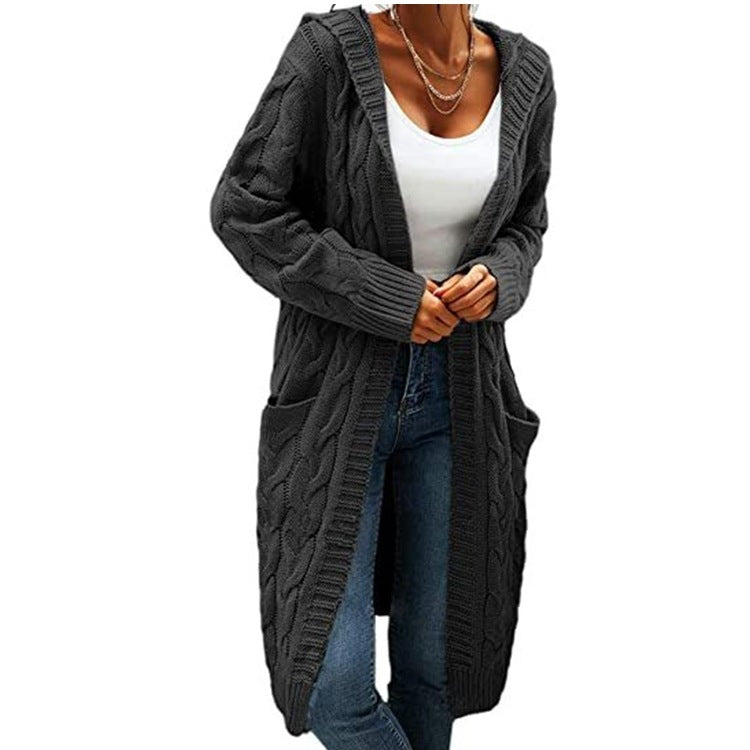 Women's Twisted Design Pocket Long Sleeve Sweater Solid Color Casual Coat ARZ