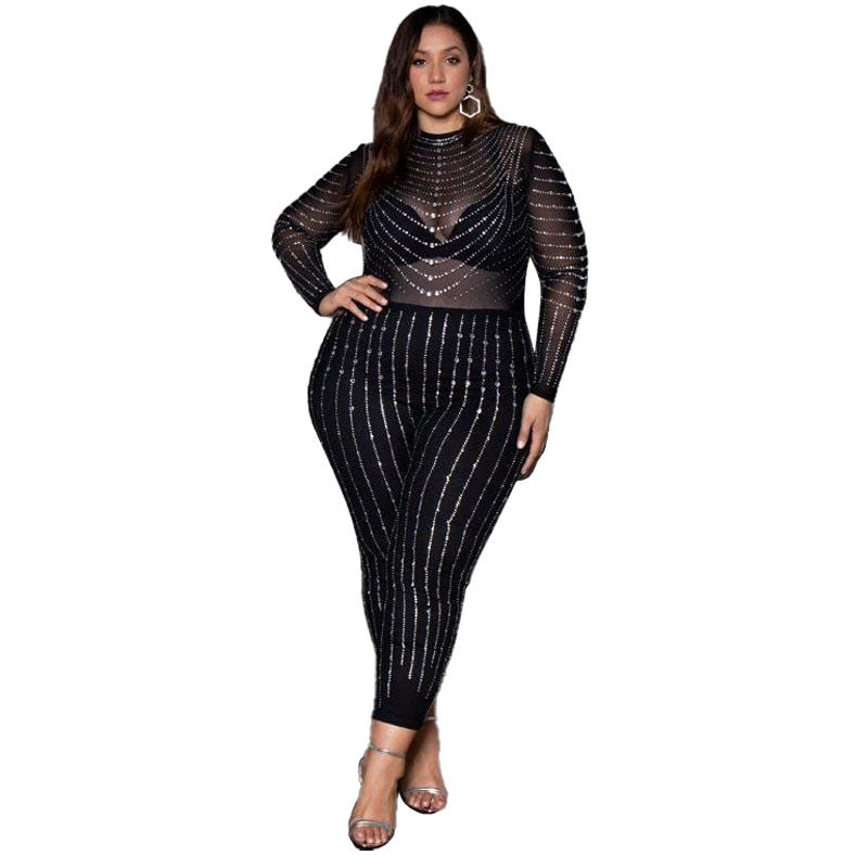 New High-stretch Mesh See-through Tight Jumpsuit Women ARZ