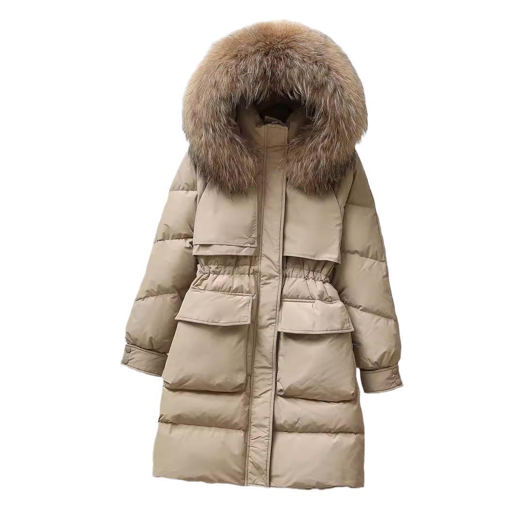 Big Fur Collar White Duck Down Jacket Overknee Thickened Winter Coat ARZ