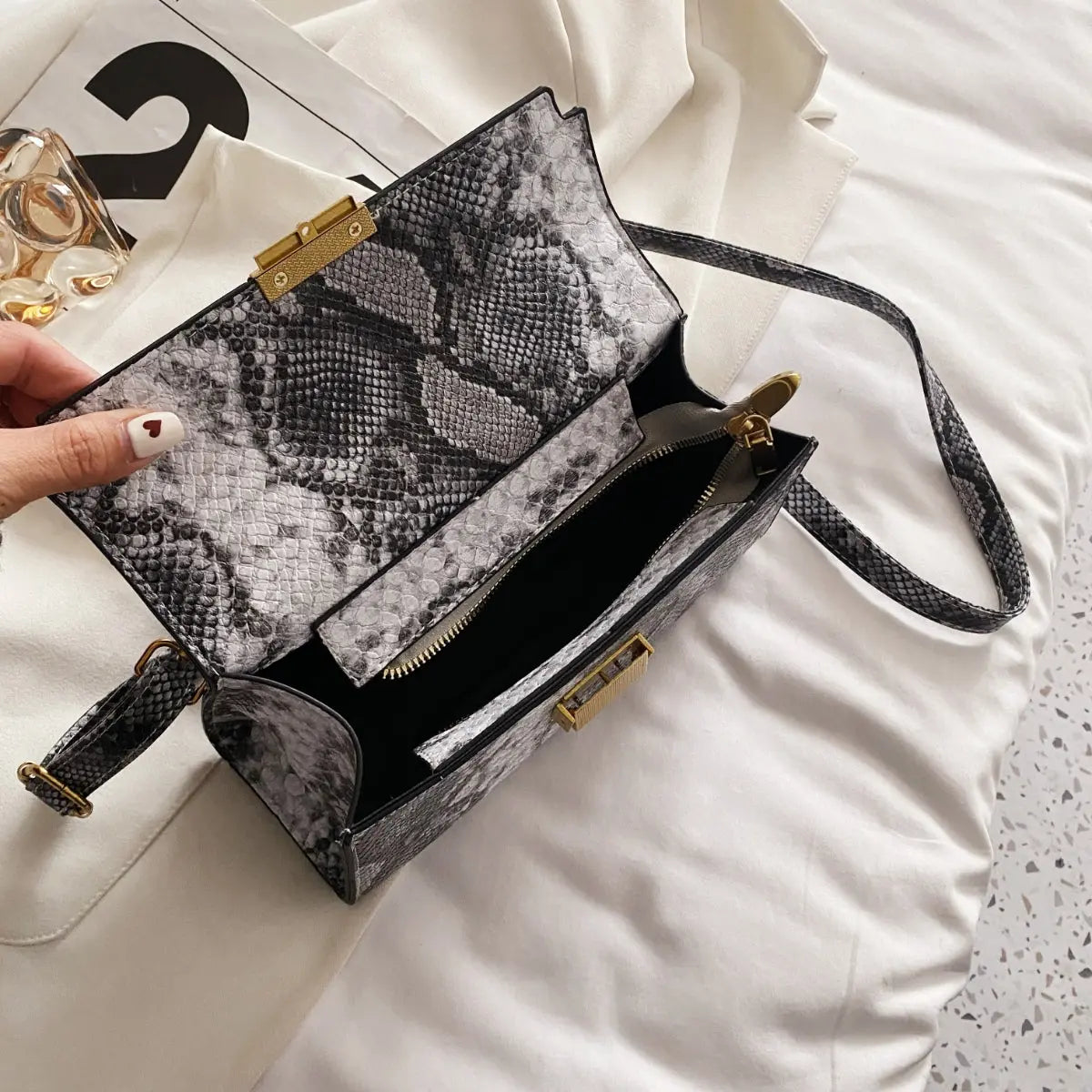 PU Leather Snakeskin Print Crossbody Bag Trendsi