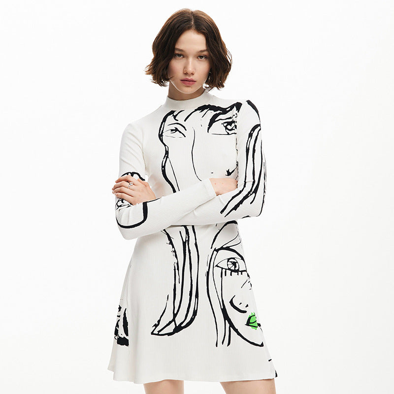 Women's Positioning Portrait Line Printing Dress ARZ