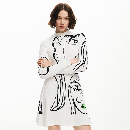 Women's Positioning Portrait Line Printing Dress ARZ