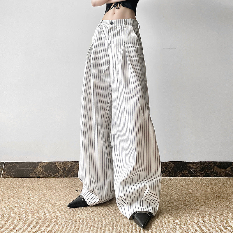 Striped All-matching Pressed Straight Wide-leg Pants ARZ