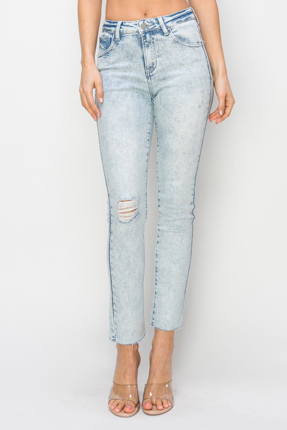 Risen Full Size High Rise Distressed Skinny Jeans Trendsi