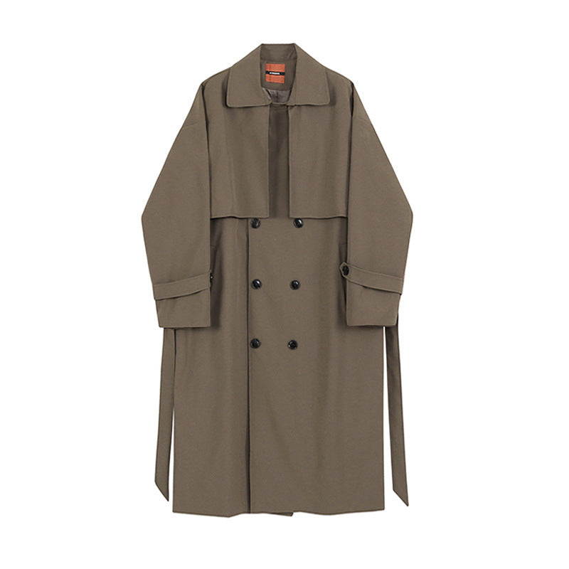 Double Breasted Trench Coat Men Mid Length Loose ARZ