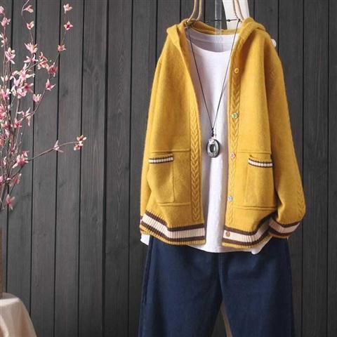 Hooded Knit Cardigan Sweater Coat For Women ARZ