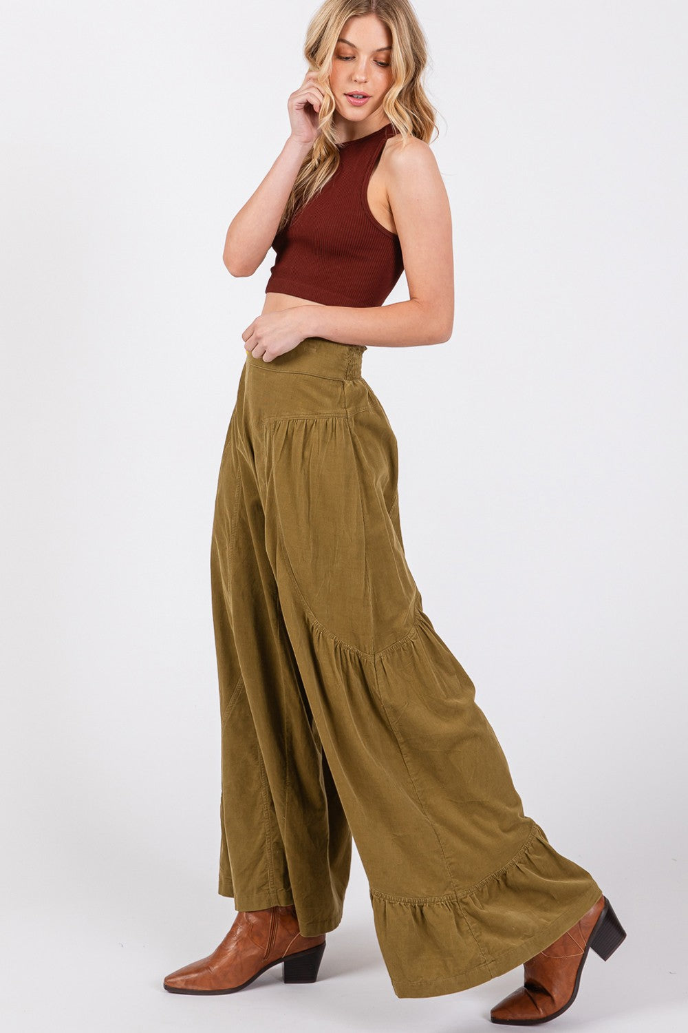 SAGE + FIG High Rise Corduroy Wide Leg Pants Trendsi