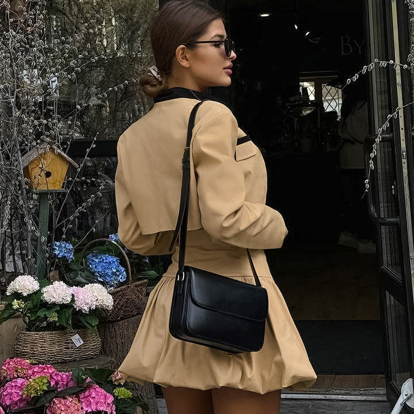 Autumn Commuter Professional Bud Skirt Suit Fashion Colorblock Coat Short Skirt Two-piece Set ARZ