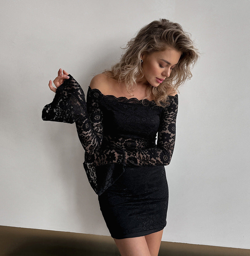 Off-shoulder Lace Dress Women's Cinched Bodycon ARZ