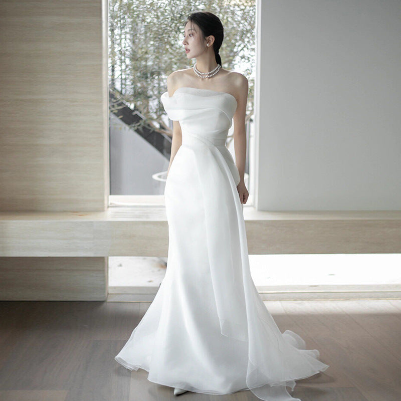 French Off-shoulder Light Wedding Dress Bride ARZ